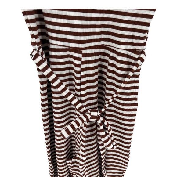 Topshop Jumpsuit Striped Brown White Belted V Neck Women's Sz US 6 NWT - Picture 5 of 8